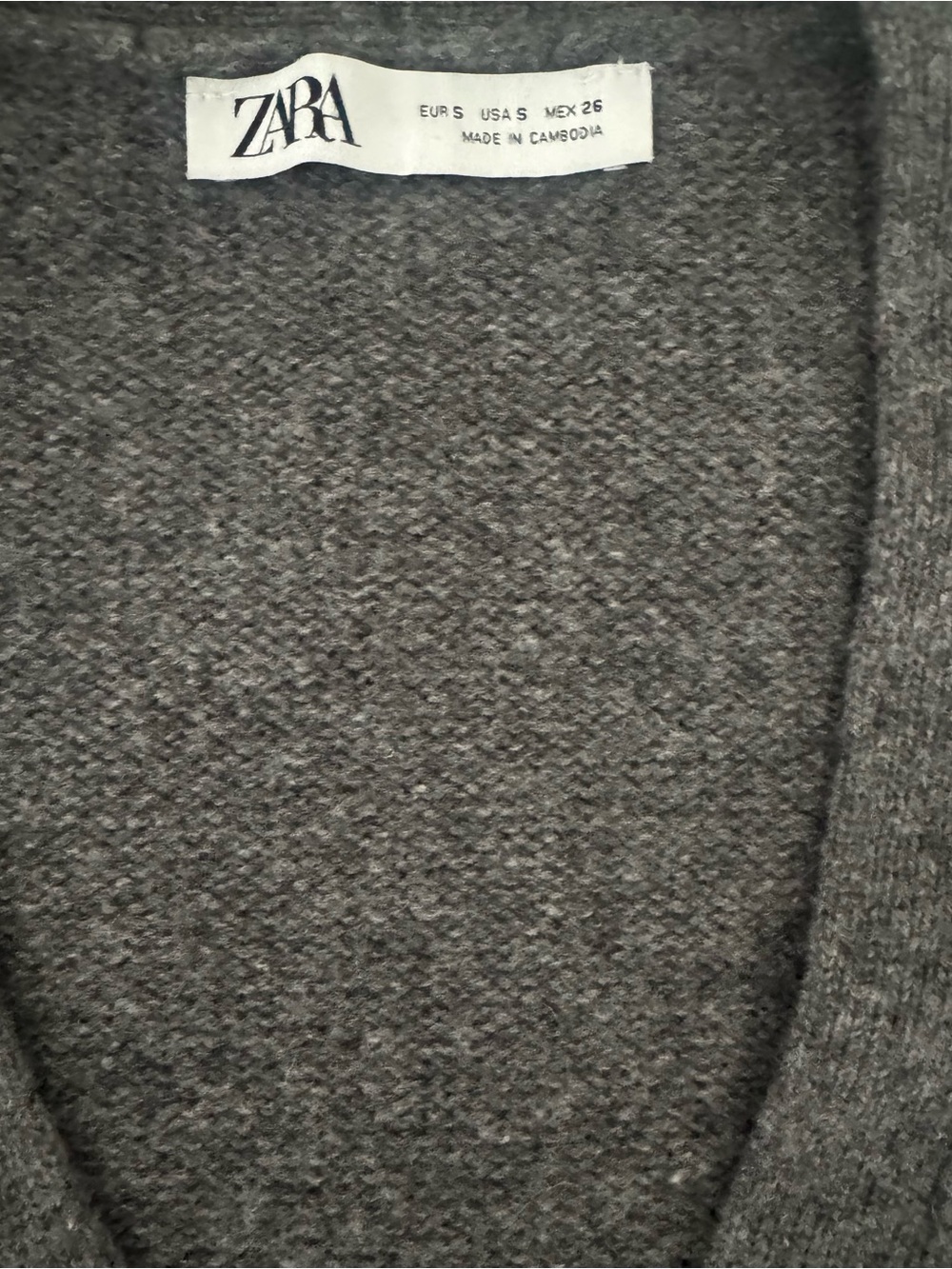 ZARA Dark Gray V-Neck Button Front Cardigan S